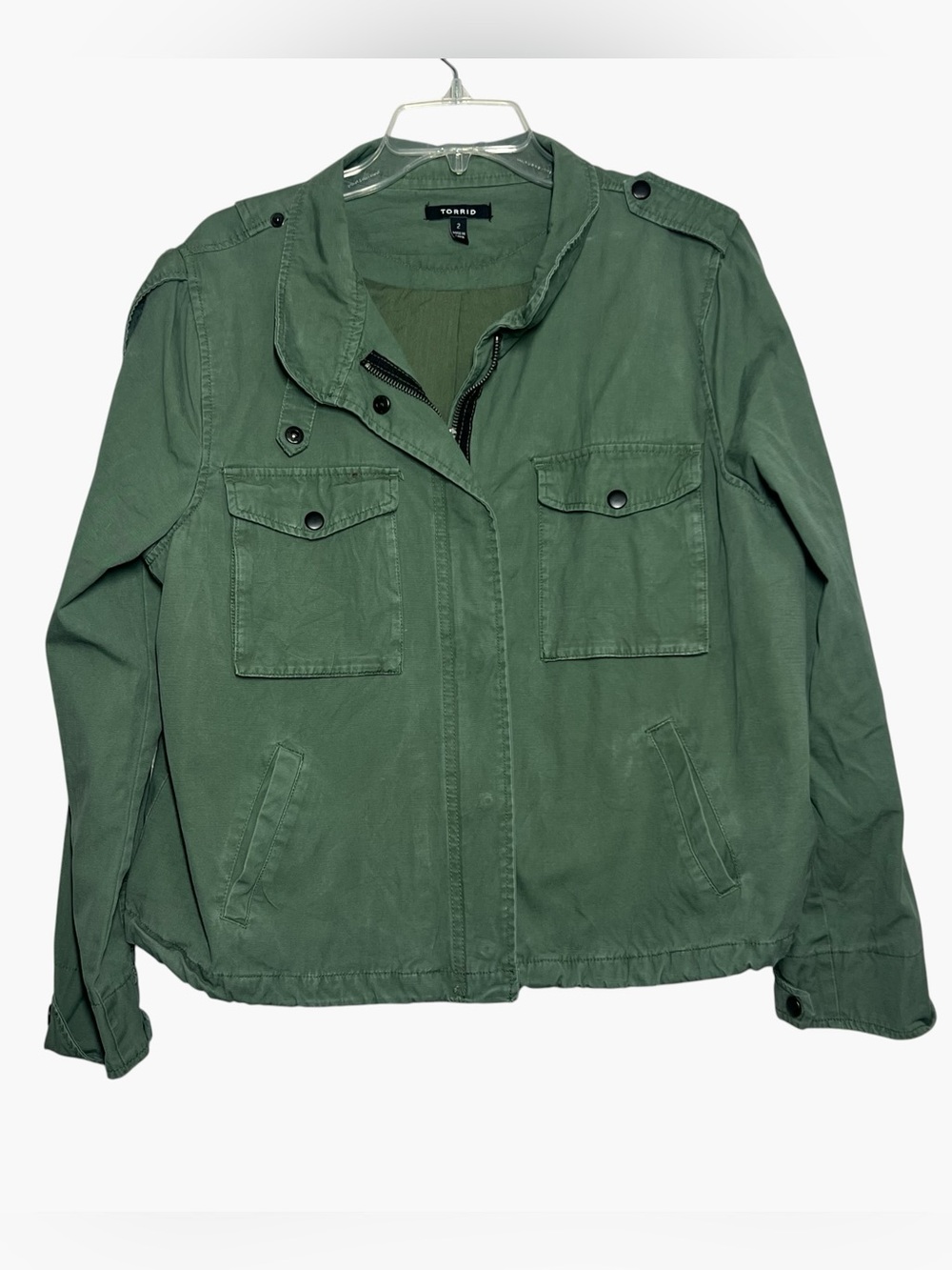 Torrid Jacket Olive Green Military Utility Womens Size 2X Zip Snap Button